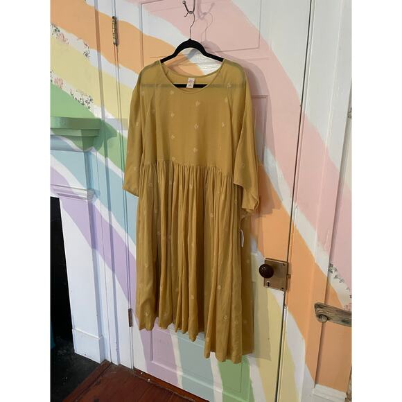 House of Wandering Silk Juhu Cotton Dress NWT $259 Turmeric One Size - Picture 4 of 10